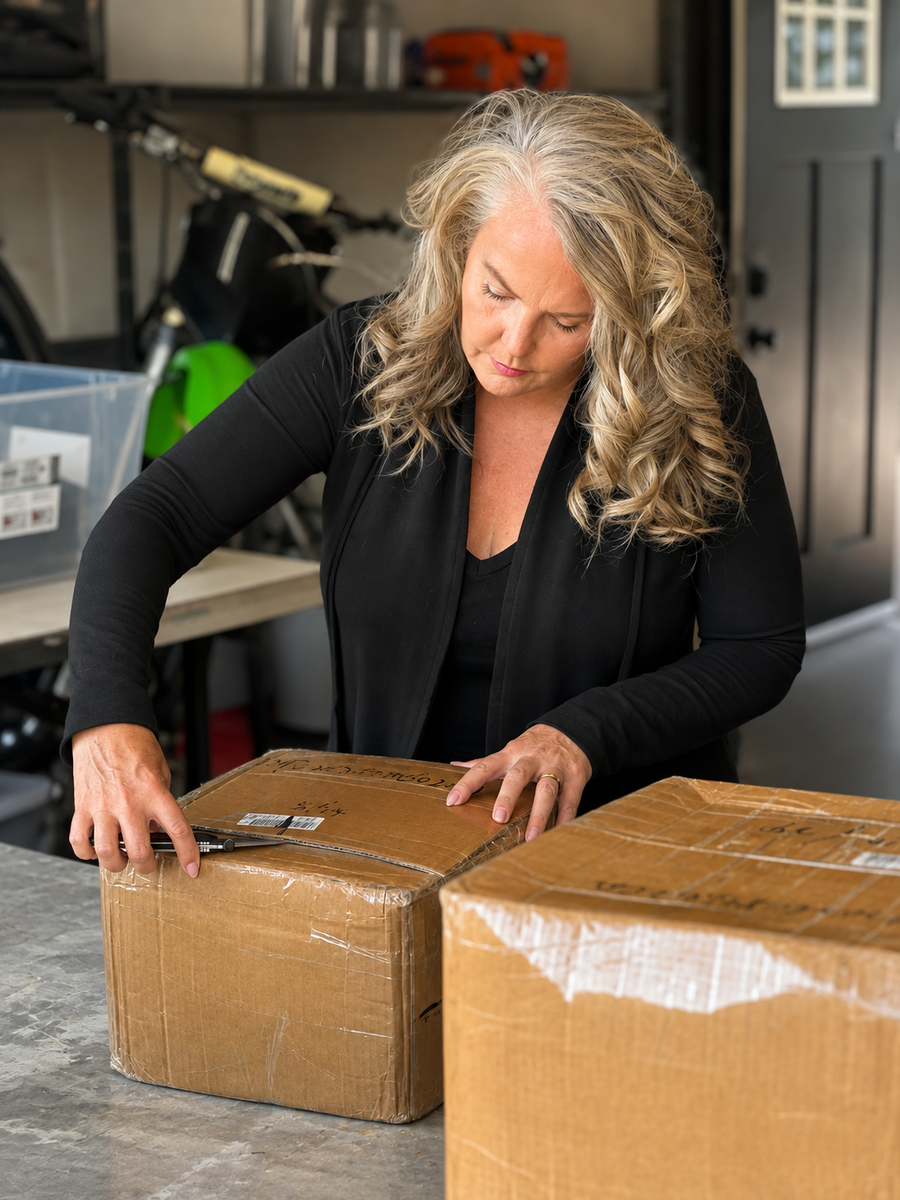 Kendra reviewing product samples