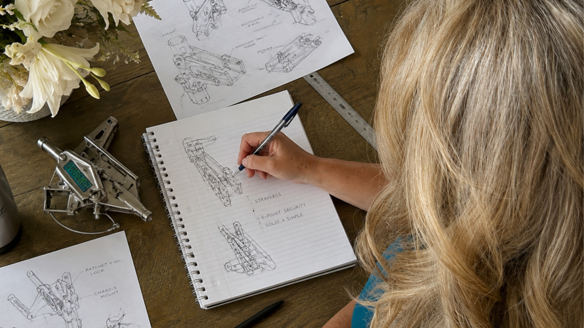 Kendra sketching and testing product ideas